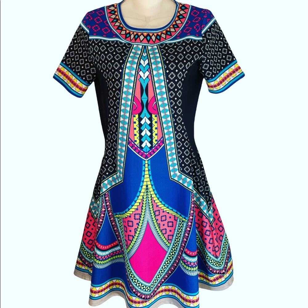 Flying Tomato Brilliant Color Geo Print Swing Dress size Small